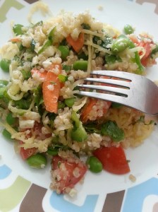 citrusy quinoa salad with edamame and spaghetti squash